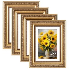 5x7 Vintage Picture Frame with 4x6 Mat Set of 4, Elegant Retro 5 by 7 Photo F...