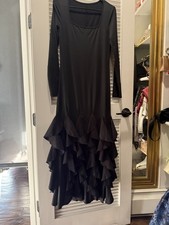 Nice new black  color ruffles M Wrap Maxi Dress with lLong Sleeves