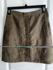 Faux Suede Mini Skirt A-Line with Pockets Brown Small