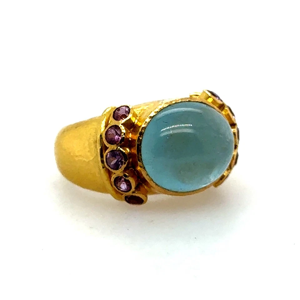 Elizabeth Locke Aquamarine and Pink Sapphire Ring - Image 4 of 4