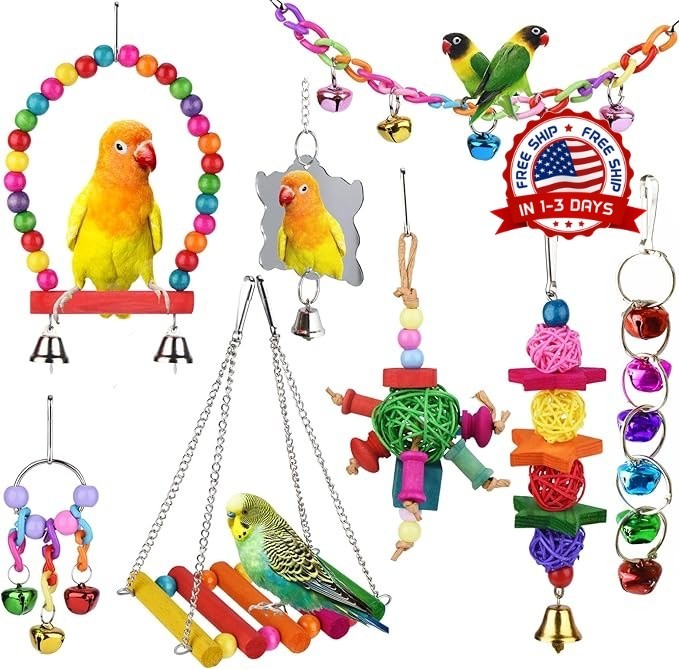 Unidades Juguetes para Pájaros Colorido Columpio, Loros Accesorios Jaula 8 PIEZAS EE. UU.