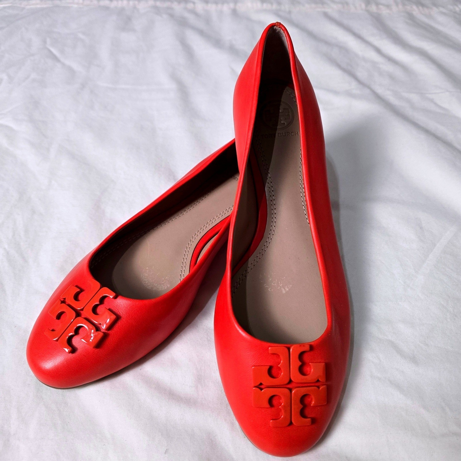 Tory Burch Womens Size 8 Lowell 2 Leather Ballet Orange Red Flats Mestico Samba thumbnail 11