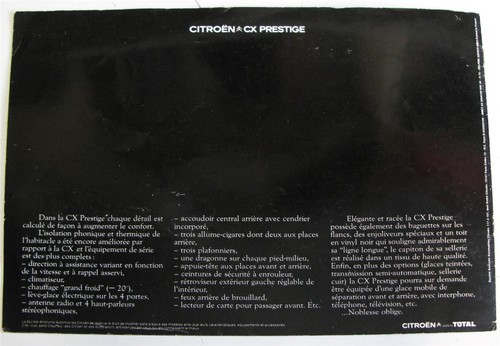 CITROEN CX PRESTIGE Car Sales Brochure 1976 # 9.75 FRENCH TEXT - Picture 4 of 4