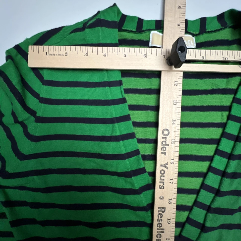 Michael Kors开衫毛衣女式大号V领绿色海军蓝条纹 — 第 2/4 张图片