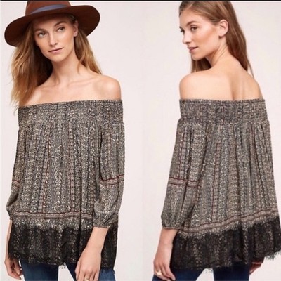 Anthropologie Vanessa Virginia Augusta Boho Off the Shoulder Lace Trim Top Small