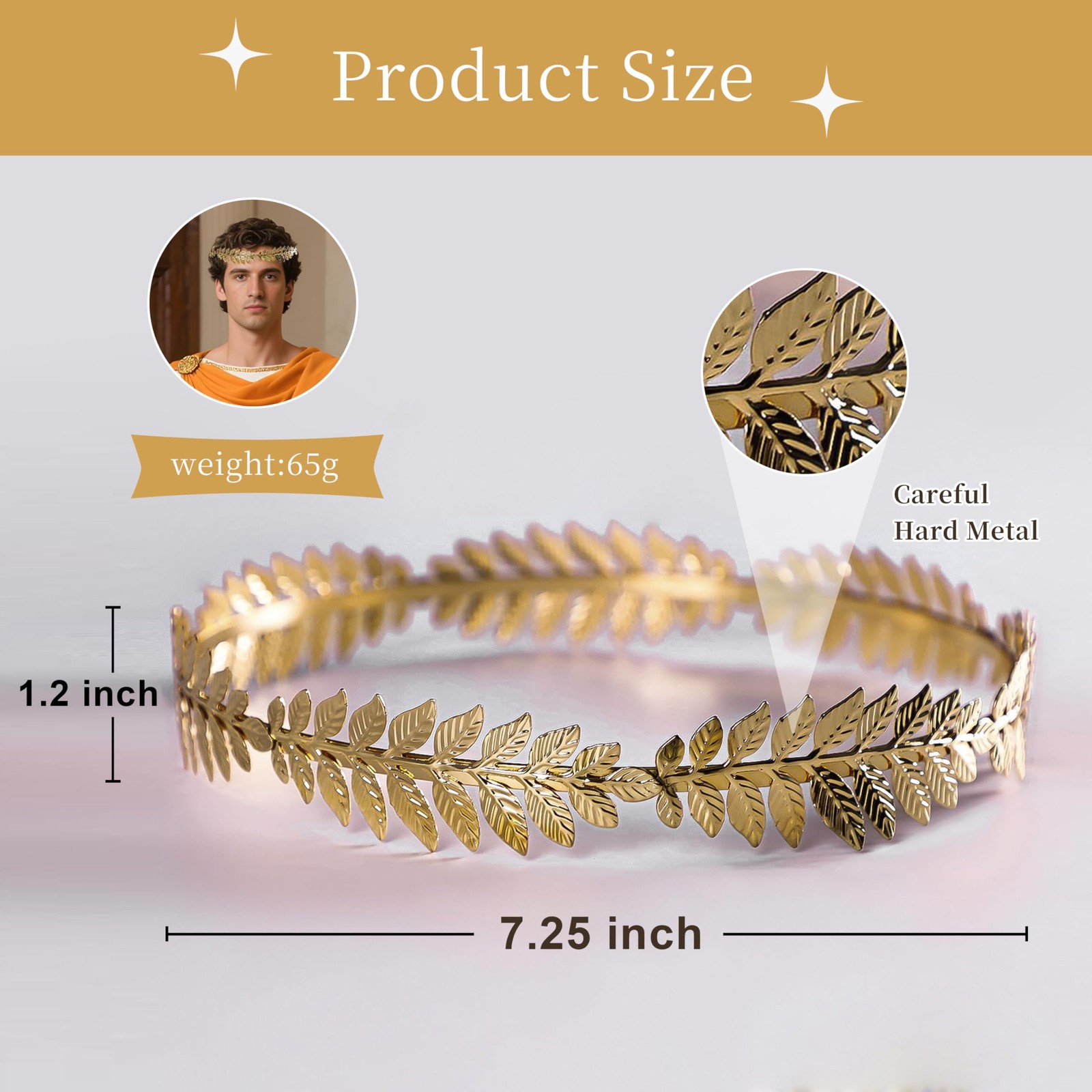 Roman Emperor Gold Laurel Wreath Headband Toga Costume Caesar Circlet image 3