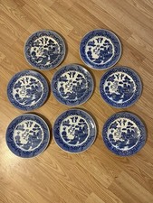 8 Antique Blue Willow Plates Japan