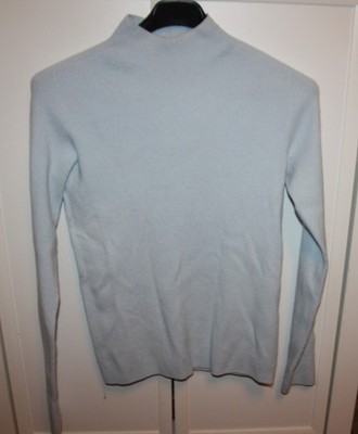 ladies knitted jumper light blue ribbed stand collar size s/m
