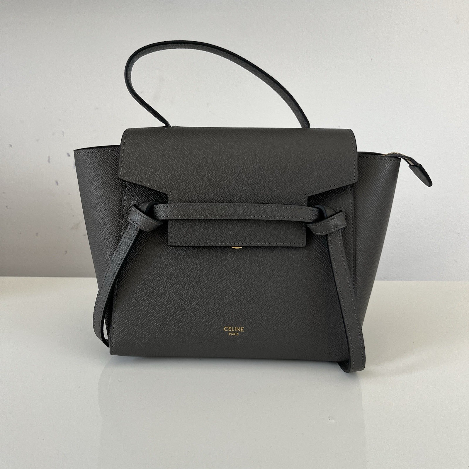 Celine Belt Bag Textured  Gray Leather Nano, 100% Authentic