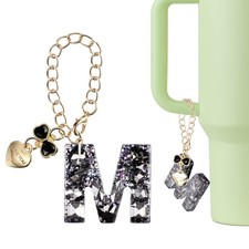 Letter Charm for Stanley Tumbler Cup, Bow Heart Initial m Letter Charm, Black