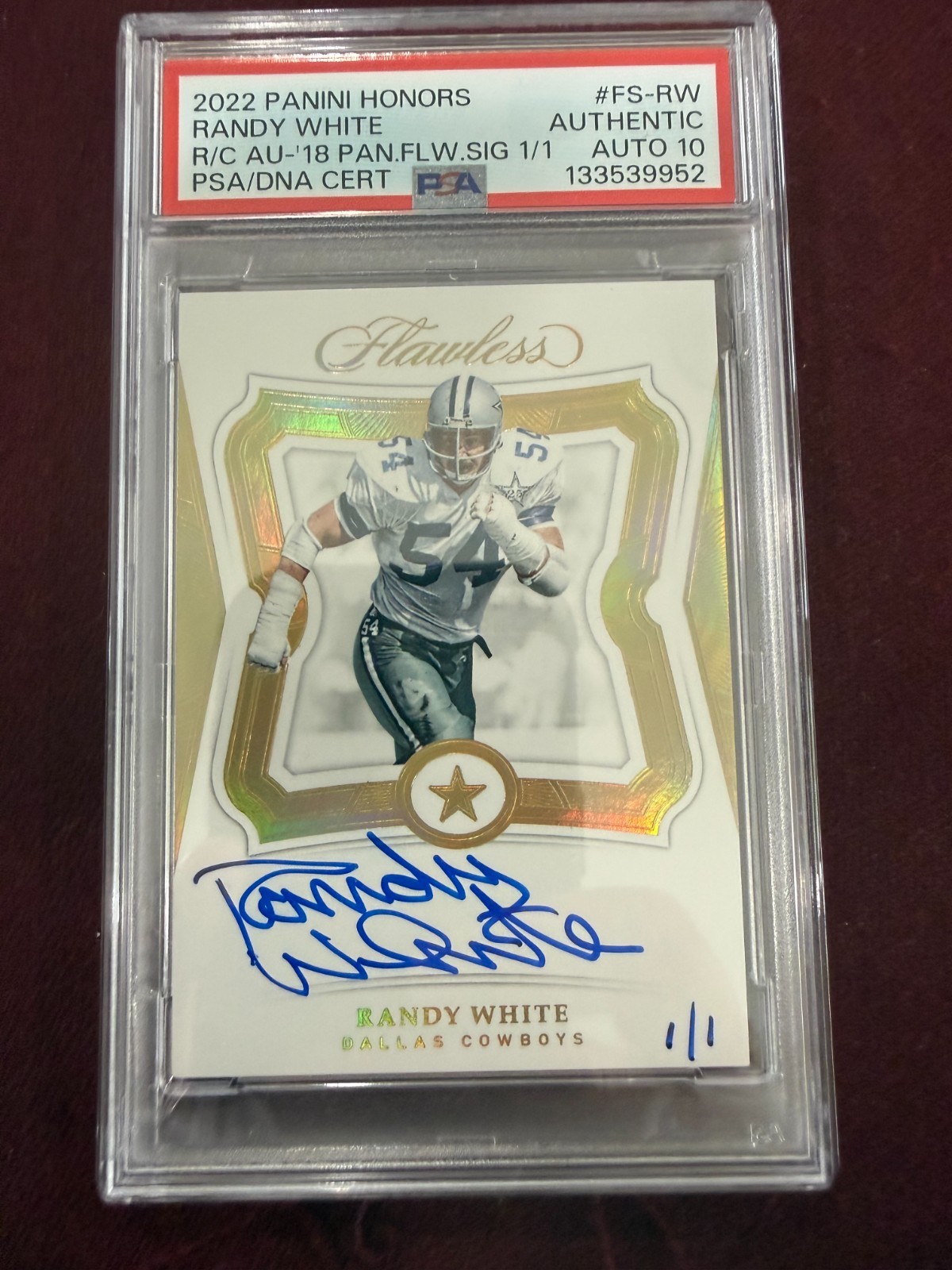 Randy White 2022 Flawless Honors Gold On Card Auto 1/1 PSA 10 Auto Grade Cowboys view 1