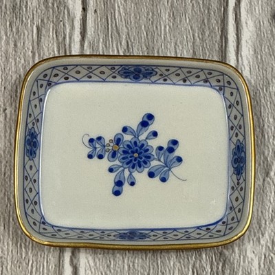Herend Waldstein Porcelain Miniature Rectangular Pin Trinket Tray 3.25'' x 2 3/4