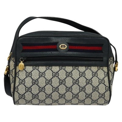 GUCCI GG Supreme Sherry Line Shoulder Bag PVC Navy Gold 119 02 087