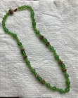 Vintage Miriam Haskell Signed Green Bead Necklace Gold Tone Filigree 28"