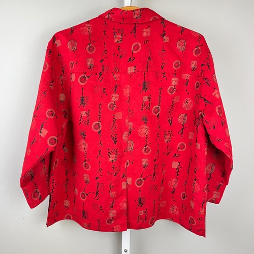 Vintage Chico's Design Artsy Shirt Size 2 Womens L/12 Red Asian Inspired Print - Picture 6 of 7