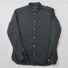 AllSaints Hawthorne LS Shirt Mens M Medium Black Cotton Stretch Ramskull MS254U