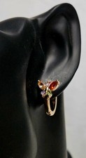 Gold Tone Butterfly Shaped Huggie Earrings 5 Different Colored Crystals J14-3497