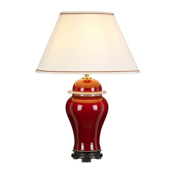 Tischleuchte Keramik Rot Ecru Weiß E27 65 Cm Hoch Wohnzimmer Nachttisch Lampe-image