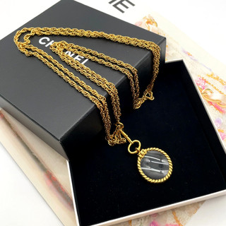 Auth CHANEL Vintage Loupe Double Rope Chain GP Necklace W/Box NS091643