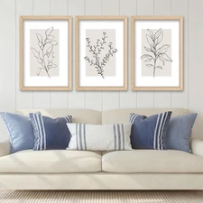 Neutral Botanical Prints Framed Wall Art Decor 16x24 Inch Set of 3 Boho Plant...