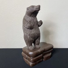 Vintage Hand Carved Folk / Outsider Art Brown Bear Sculpture Signed Melfi 1985