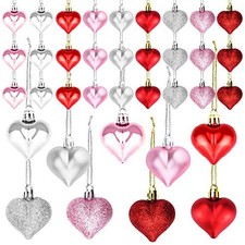 36 Pieces Heart Shaped Ornaments for Valentine's Day Christmas Red pink silver