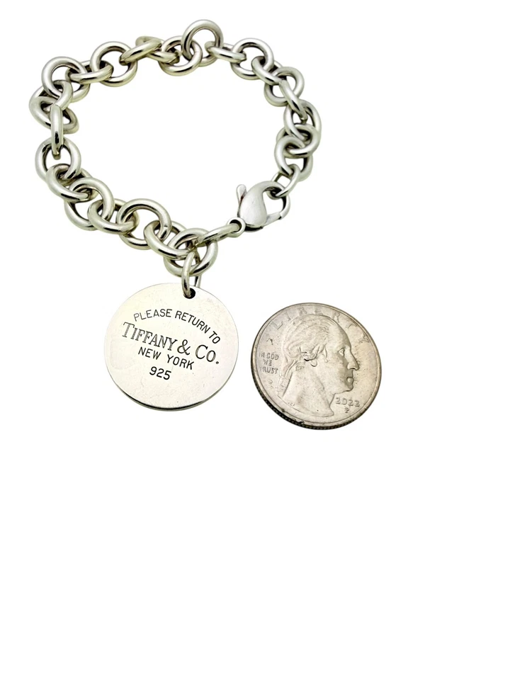 Please Return To Tiffany & Co. Sterling Silver Round Tag Bracelet 7.5" - Box! - Image 3 of 4