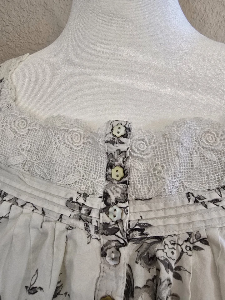 Camisón Eileen West para mujer grande blanco gris floral maxi cottagecore retro Foto 3 de 4