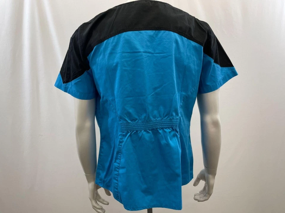 Mobb Women's Medical Scrub Top Size XL Blue Black Short Sleeve Polyester/Cotton - Image 2 of 2