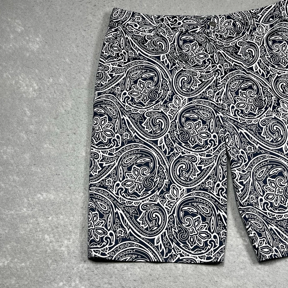 Lauren Ralph Lauren 短裤女式 12 海军蓝白色佩斯利花卉内缝 11.5 英寸 — 第 4/4 张图片