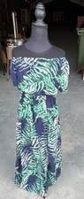 Yidarton Maxi Dress M Navy Green Off Shoulder Floral Ruffle Long Casual
