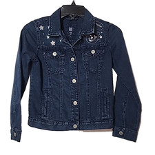 Gap Girls Denim Jacket Large Blue Cat Peace Star Snap