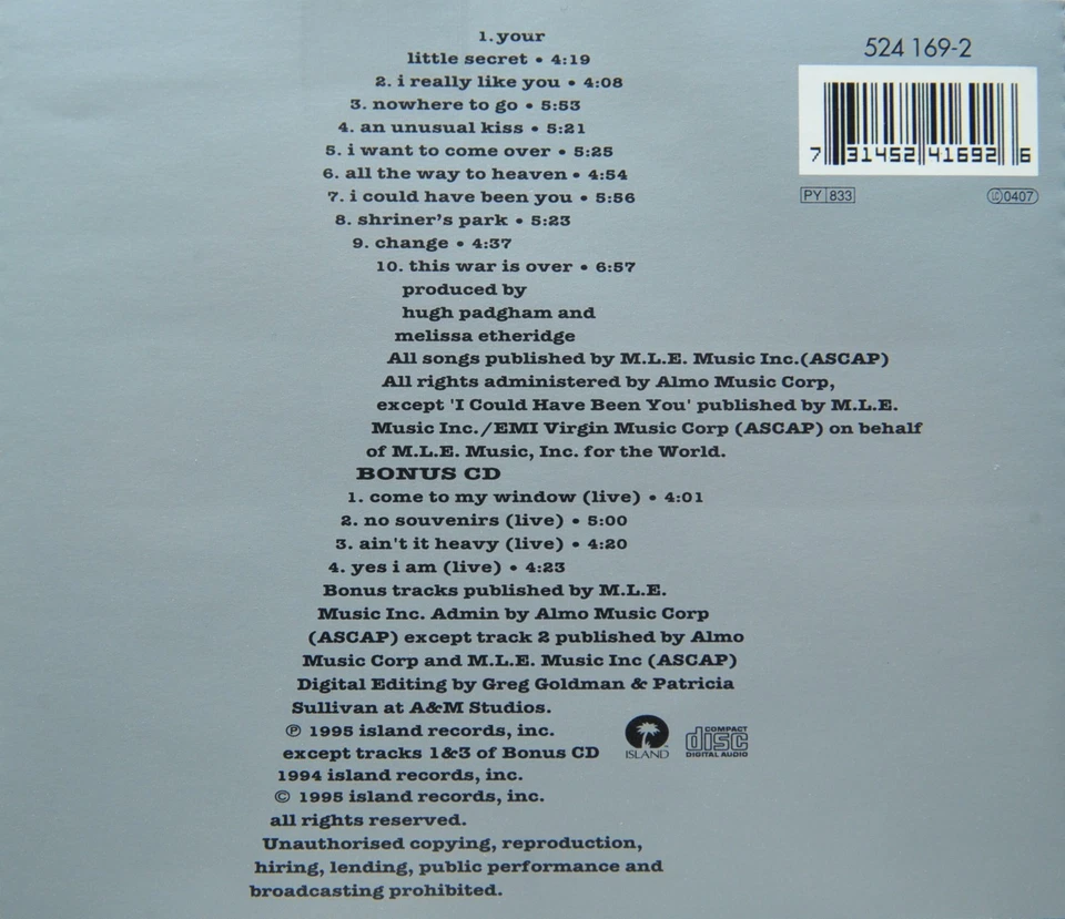 2CD🔴 Melissa Etheridge - „your little secret“ limited edition  NEU - Bild 2 von 2