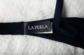 La Perla 32C Black Peekaboo Eyelet Balconette Bra Underwire Designer