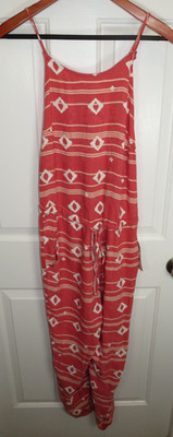 *NWT* ROXY Dakota Romper Coral Tribal Aztec AOP Jumpsuit Size Medium
