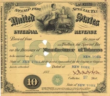 Antique 1882 TOBACCO Cigars Cigarettes Pipe Smoke Shop Civil War Tax New York