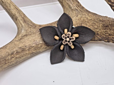 Handmade Leather  Wood Beaded Flower Hair Clip
