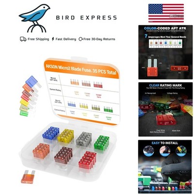 Automotive Micro2 Fuse Assortment Kit 35 Pieces Car Fuses with 7 Current Ratings