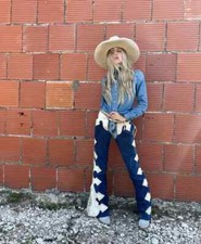 Vintage Style Western Cowgirl Fringe Chaps Handmade Soft Suede Pants Rodeo Chaps