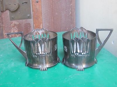 WMF ART NOUVEAU Glass Holders Pair c1900-Ostrich mark model
