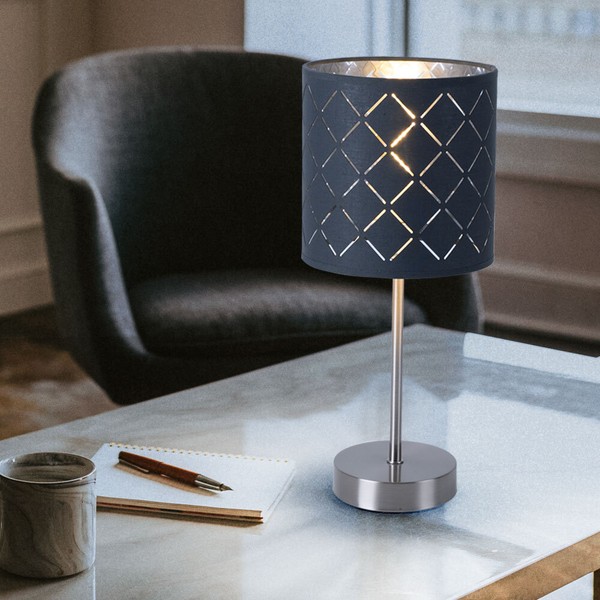 Nachttischlampe Tischleuchte Beistelllampe Wohnzimmerleuchte Textil Grau Silber-image