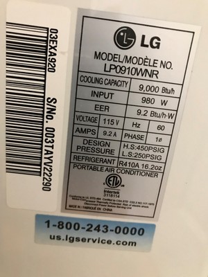 Room Air Conditioner Portable Lg Model Lp0910wnr Ebay