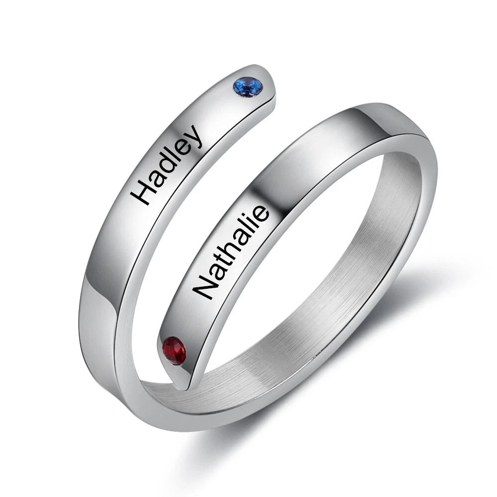 Personalize Spiral Twist Open Ring Birthstone Ring 2 Names Custom