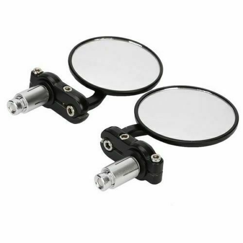 Black Mini Motorcycle Bar End Mirrors – 7/8 Handlebar Clamp-On – Round, Pair