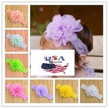 Baby Toddler Girls Big Chiffon Flower Lace Headbands Turban 4 Inch Flower