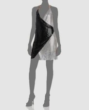 $795 Alice + Olivia Women's Black Ally Chainmail Halter Neck Mini Dress Size 14