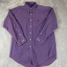 Vintage Ralph Lauren Shirt Men 16 32/33 Purple Check Yarmouth Hong Kong EUC