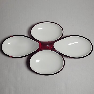Guzzini Italian 2 piece red white Interlocking serving snack nibbles dish REPAIR
