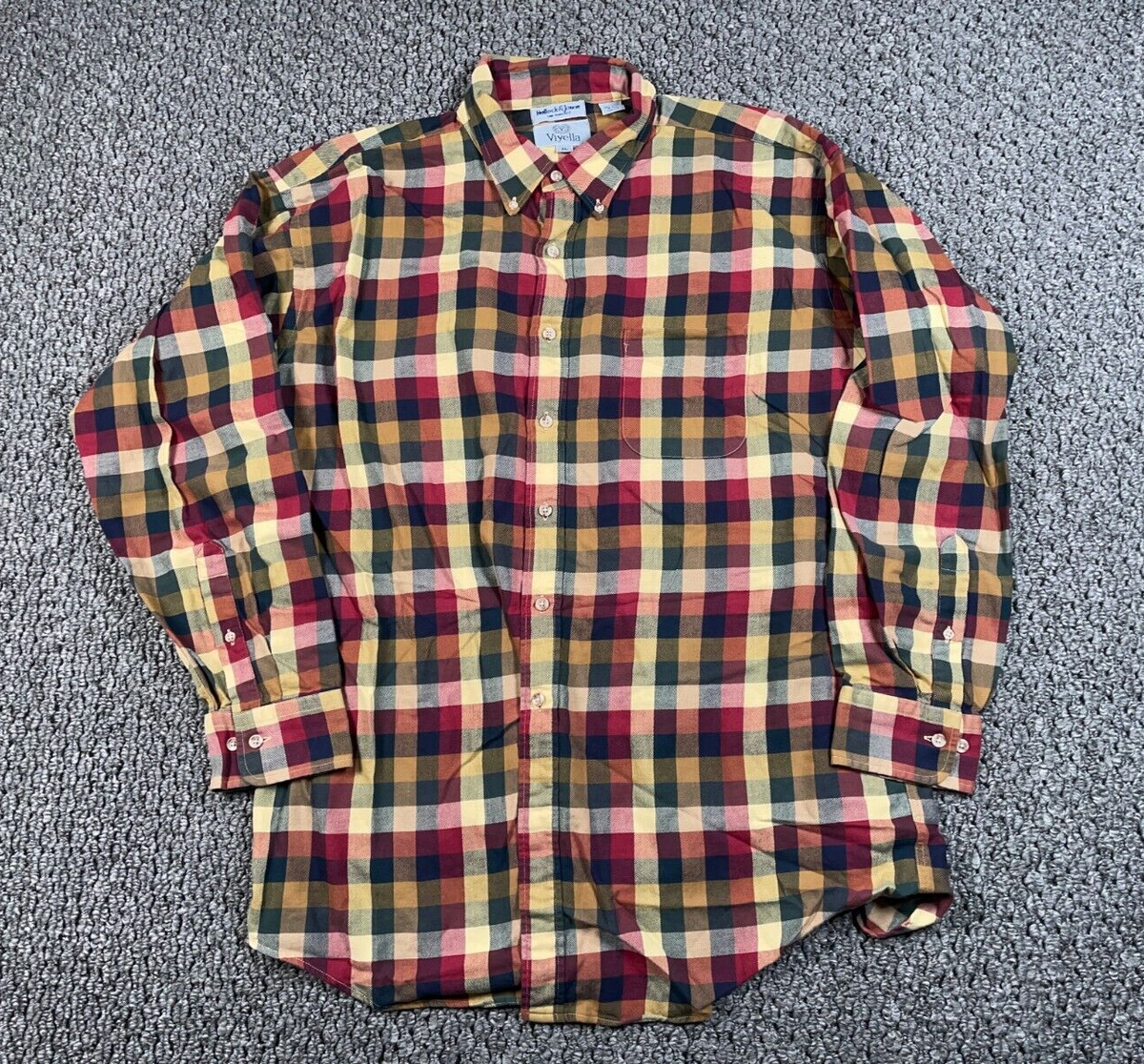 Viyella Wool Blend Plaid Check Pattern Shirt Adult XL Yellow Red