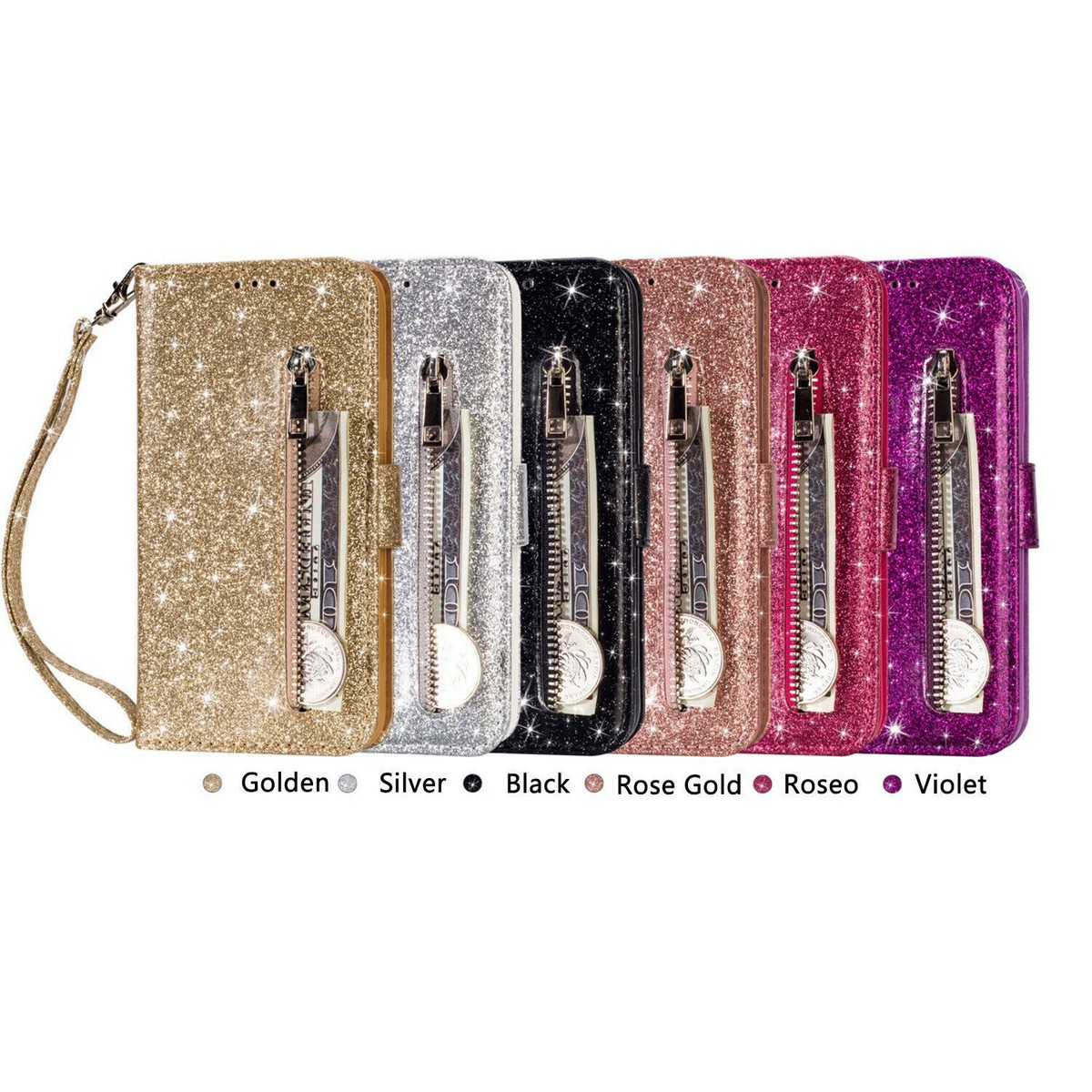 Women Bling Zipper Wallet Case Cover For iPhone 17 Pro Max 16 15